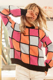 BiBi Multi Color Checker Pattern Sweater - Trendsi - Flyclothing LLC
