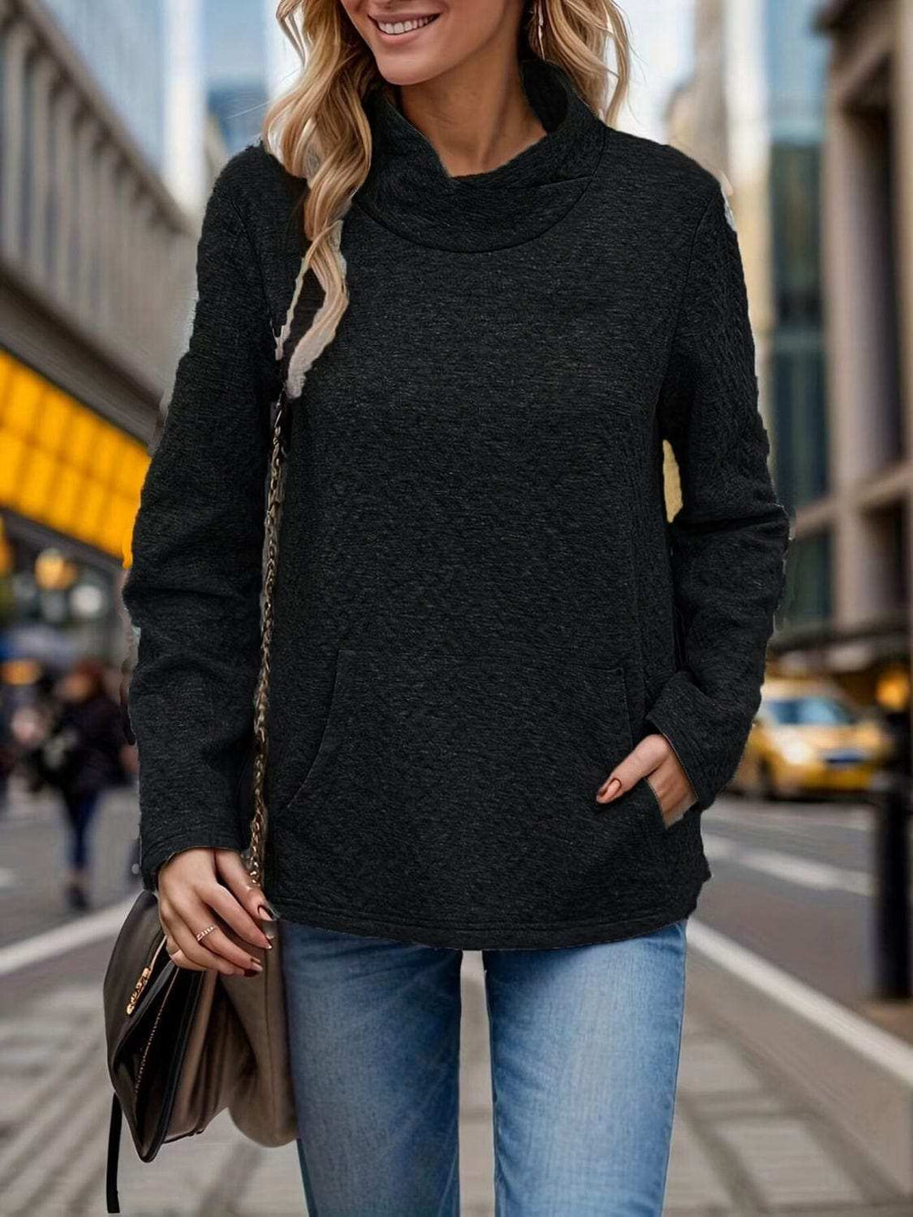 Pocketed Turtleneck Long Sleeve Sweatshirt - Trendsi - Flyclothing LLC