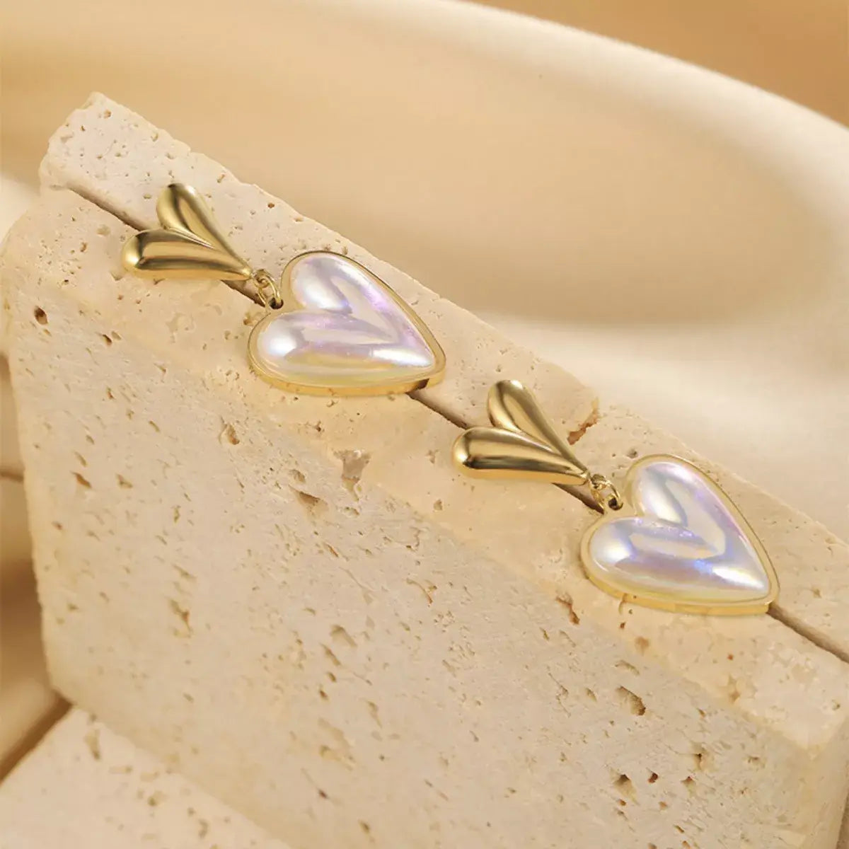 Heart-Shaped Pearl Drop Earrings - Trendsi - Flyclothing LLC