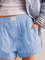 Striped Elastic Waist Shorts - Trendsi - Flyclothing LLC