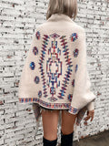 Fringe Geometric Open Front Long Sleeve Cape - Trendsi