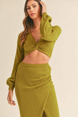 MABLE Front Twisted Knit Top and Midi Skirt Set - Trendsi - Flyclothing LLC