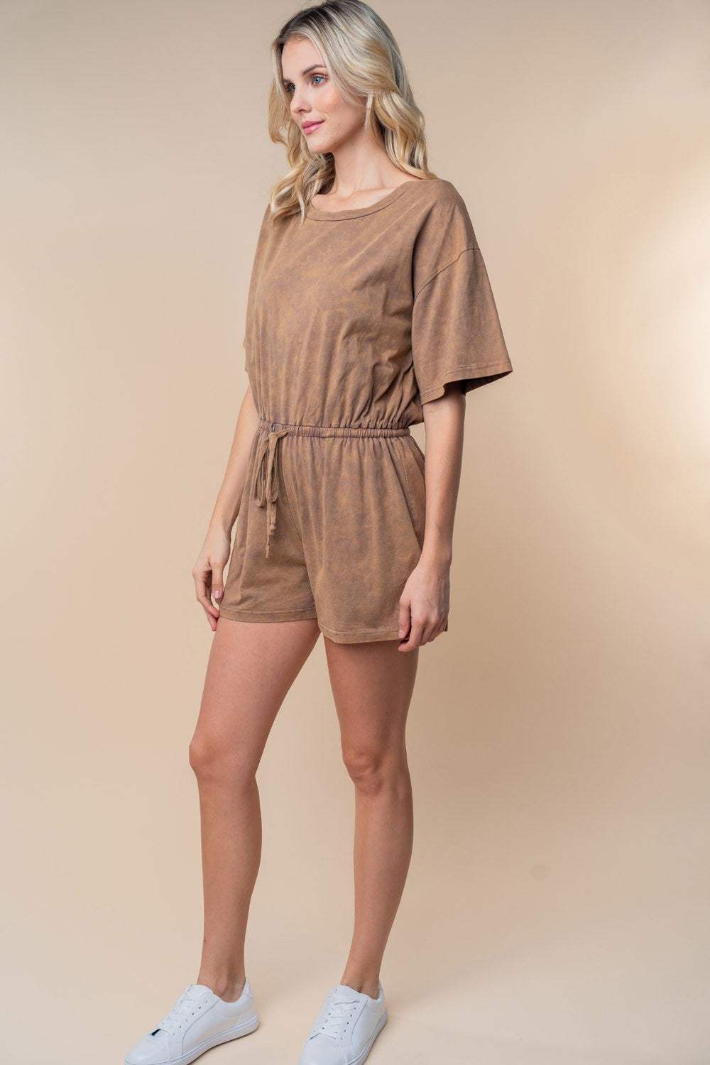 White Birch Full Size Short Sleeve Drawstring Romper - Trendsi - Flyclothing LLC