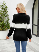Contrast Round Neck Sweater - Trendsi - Flyclothing LLC