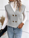Full Size Button Up V-Neck Sweater Vest - Trendsi - Flyclothing LLC