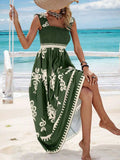 Smocked Printed Wide Strap Maxi Dress - Trendsi - Flyclothing LLC