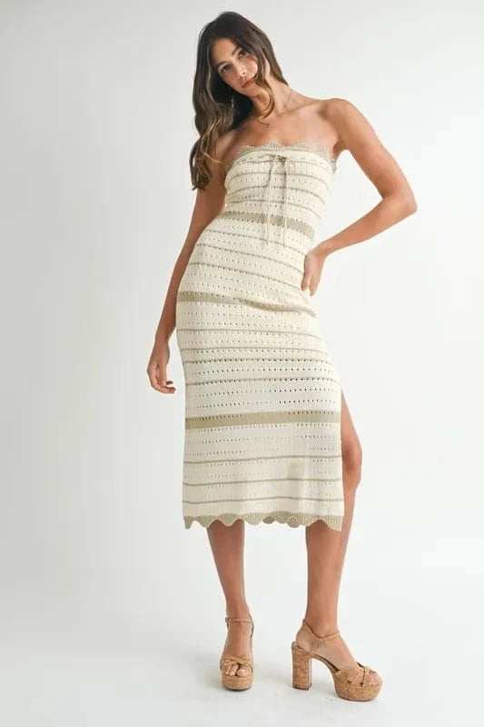 MABLE Contrast Striped Crochet Knit Midi Dress - Trendsi - Flyclothing LLC