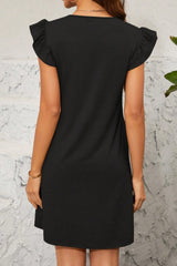 Pocketed Ruffled Cap Sleeve Mini Dress - Trendsi