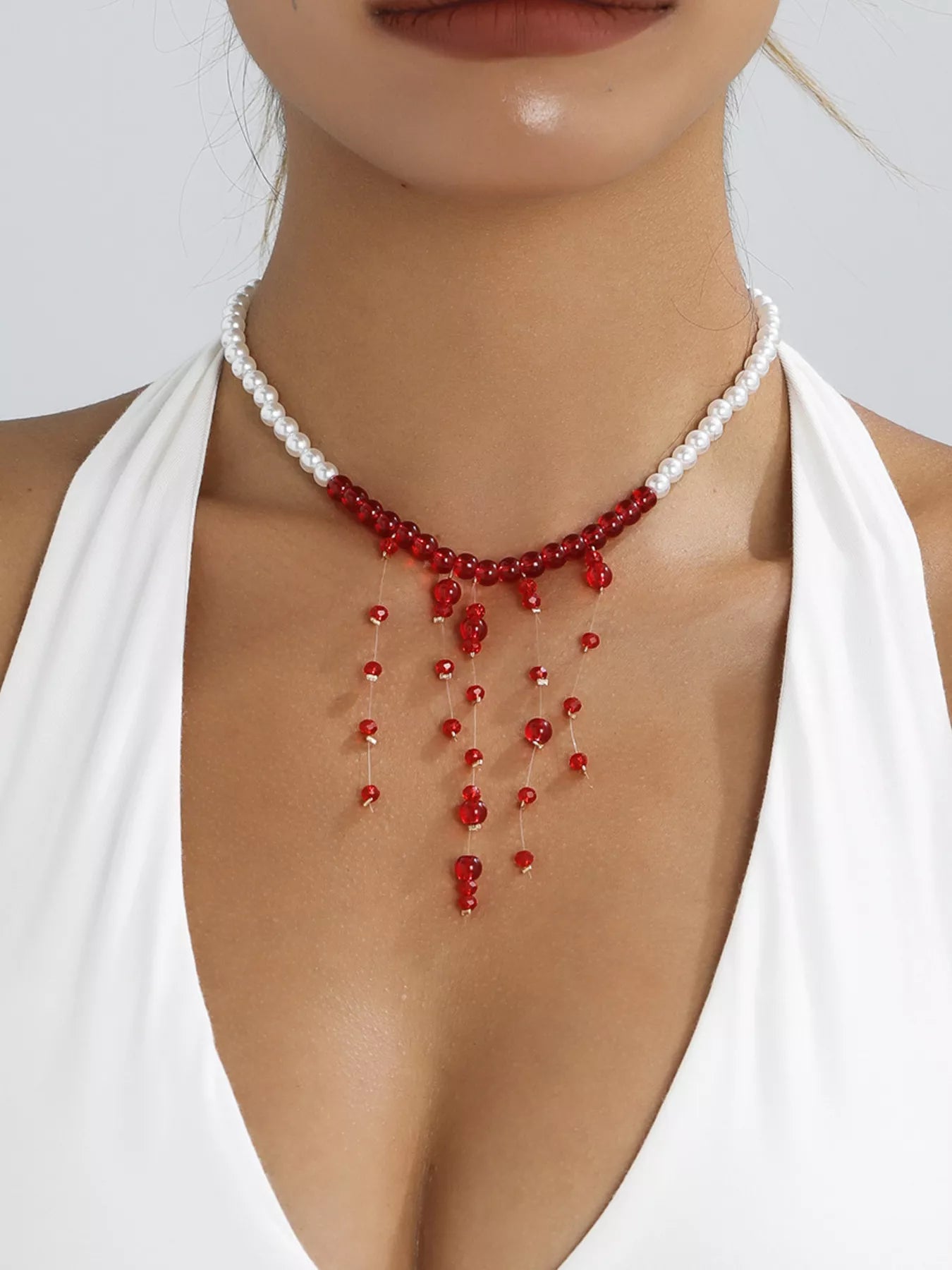 Pearl Beaded Dangle Necklace - Trendsi - Flyclothing LLC