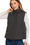 Zenana High Neck Zip-Up Vest Coat - Trendsi - Flyclothing LLC