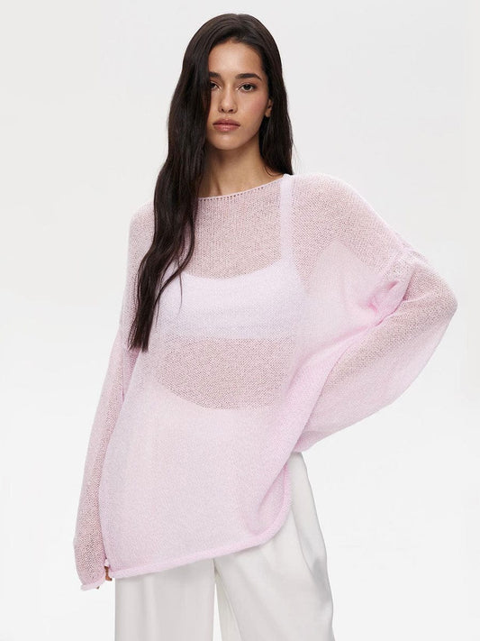 Round Neck Long Sleeve Knit Cover Up - Trendsi