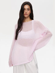 Round Neck Long Sleeve Knit Cover Up - Trendsi
