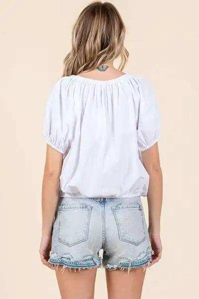Mittoshop Linen Two-Way Short Sleeve Crop Blouse - Trendsi - Flyclothing LLC