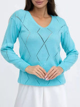 Openwork V-Neck Sweater - Trendsi - Flyclothing LLC