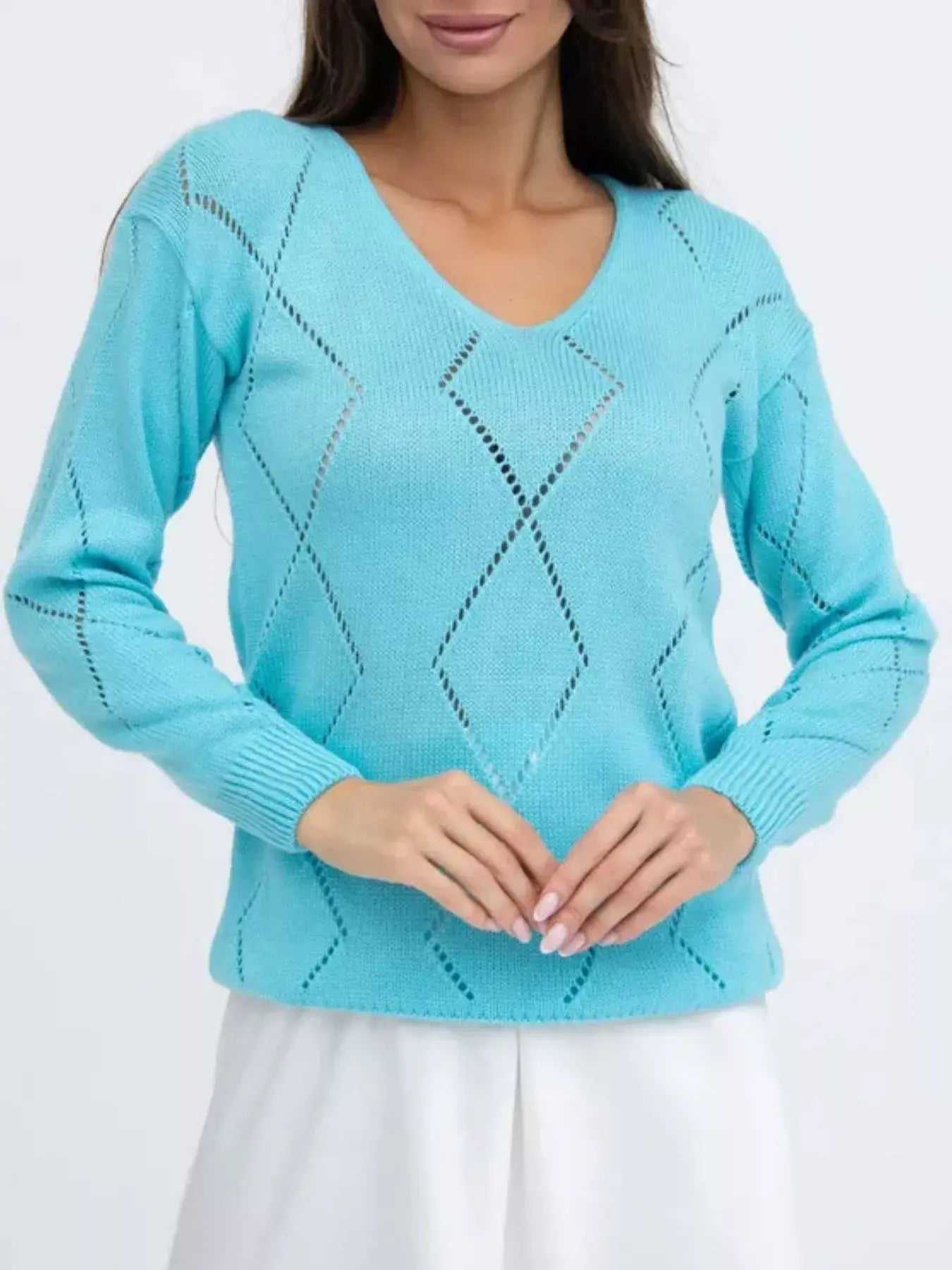 Openwork V-Neck Sweater - Trendsi - Flyclothing LLC