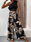 Ruffled Sleeveless Top and Printed Pants Set - Trendsi - Flyclothing LLC