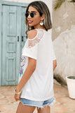 Lace Detail Round Neck Cold Shoulder Blouse - Trendsi