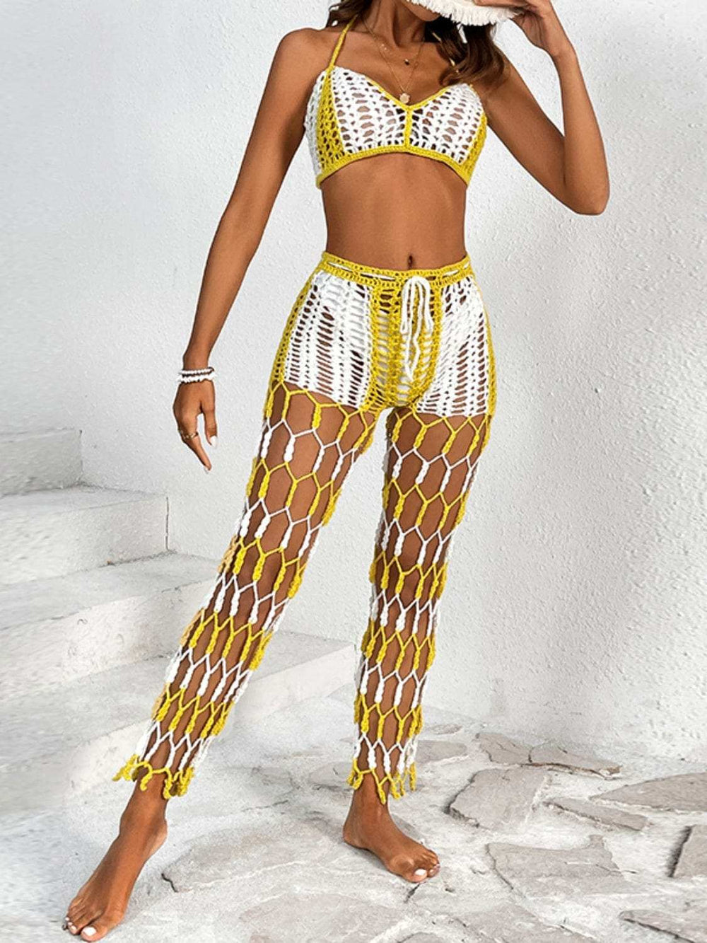 Cutout Halter Neck Top and Pants Two-Piece Swim Set - Trendsi - Flyclothing LLC