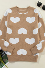 Heart Round Neck Long Sleeve Sweater - Trendsi