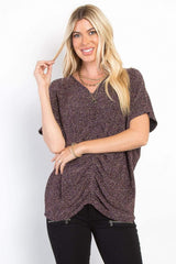 Be Stage Full Size Lurex Center Elastic Cinched Knit Top - Trendsi - Flyclothing LLC