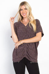 Be Stage Full Size Lurex Center Elastic Cinched Knit Top - Trendsi