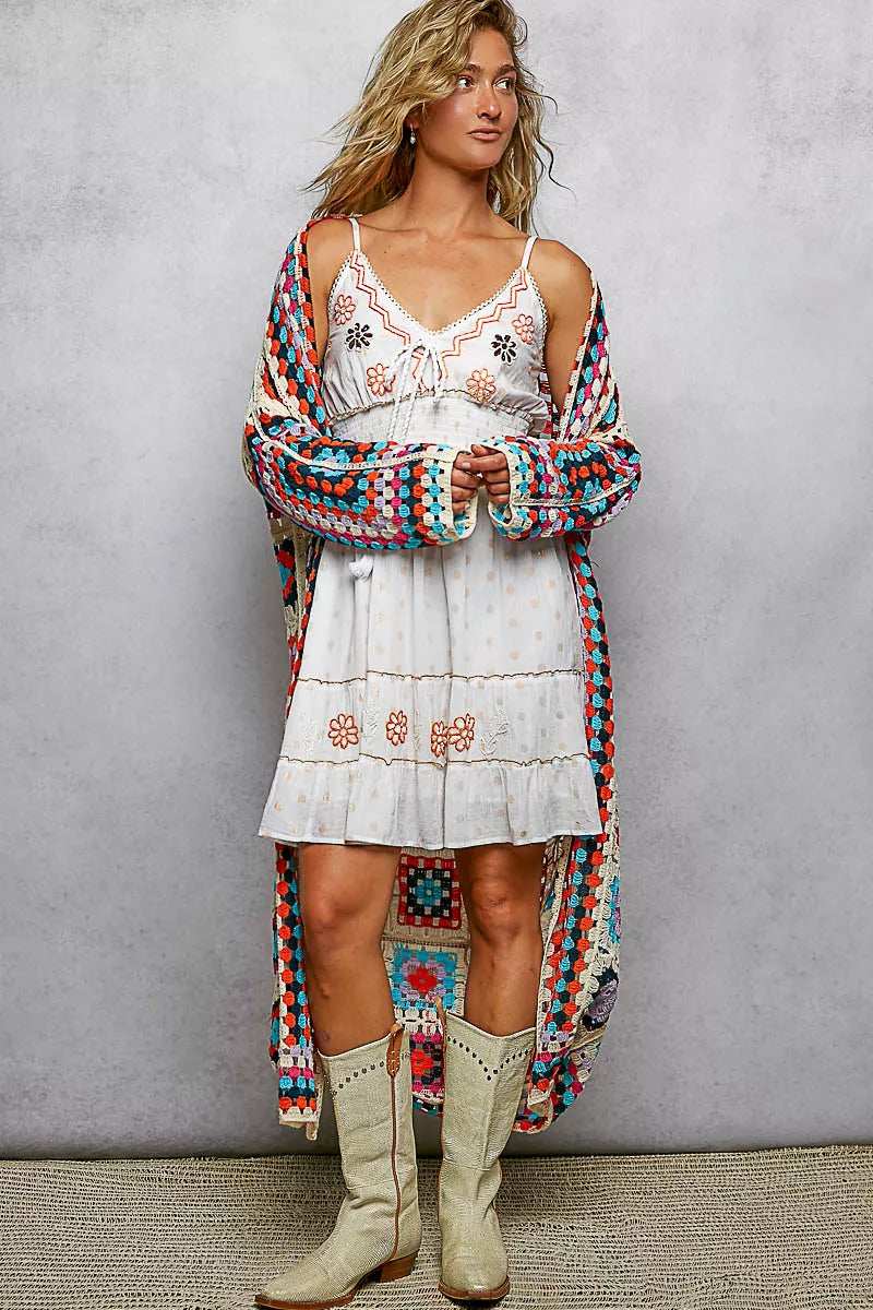 POL Open Front Crochet Cardigan with Weave Knit Patterns - Trendsi - Flyclothing LLC