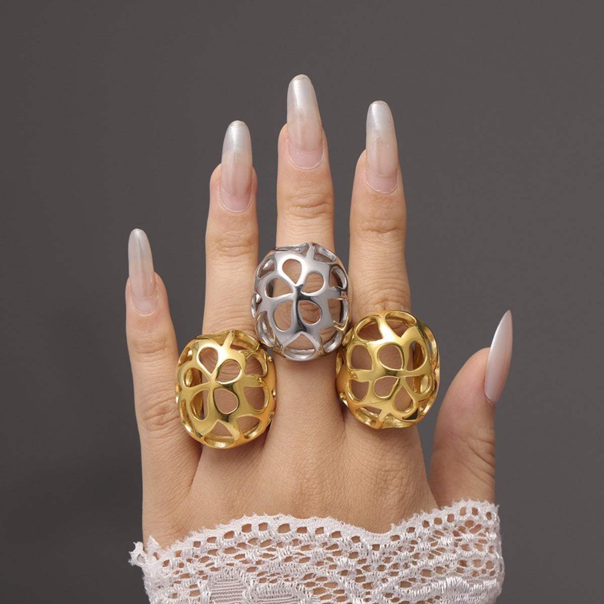 Stainless Steel Cutout Ring - Trendsi - Flyclothing LLC