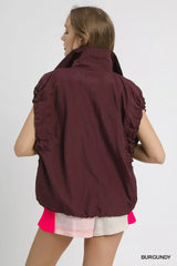 Umgee Drawstring Hem Nylon Vest with Pockets - Trendsi - Flyclothing LLC