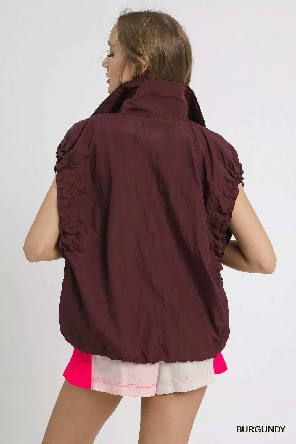 Umgee Drawstring Hem Nylon Vest with Pockets - Trendsi - Flyclothing LLC