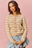 SO ME Stripe Long Sleeves Button Sweater Cardigan - Trendsi - Flyclothing LLC