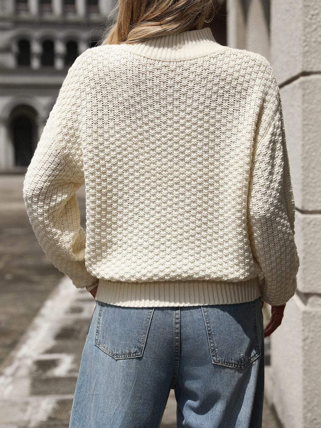 Mock Neck Long Sleeve Sweater - Trendsi - Flyclothing LLC