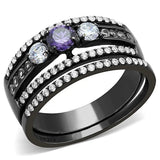 DA001 - IP Black(Ion Plating) Stainless Steel Ring with AAA Grade CZ in Amethyst - Alamode - Flyclothing LLC
