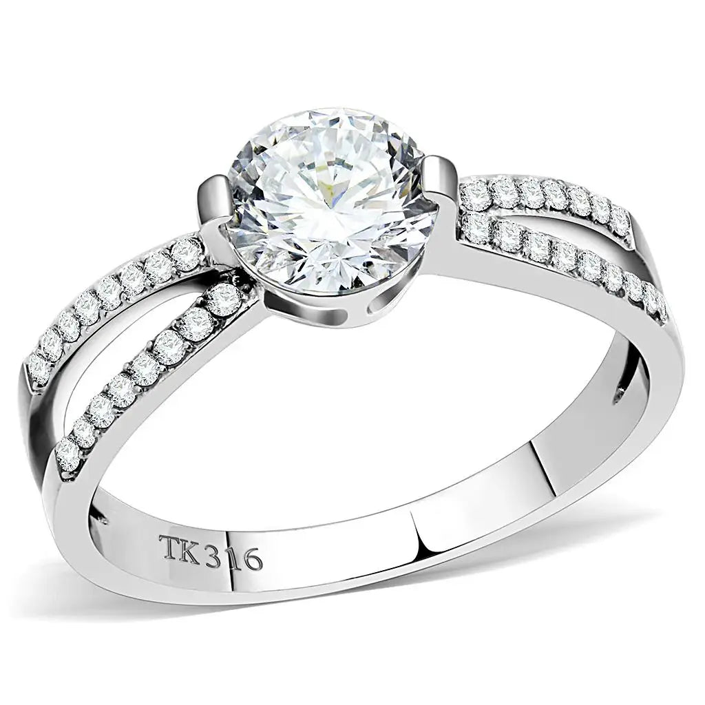 DA002 - High polished (no plating) Stainless Steel Ring with AAA Grade CZ in Clear - Alamode - Flyclothing LLC