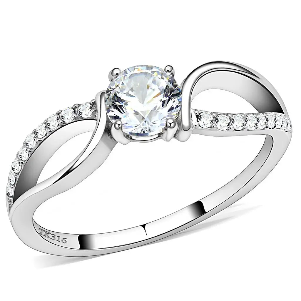 DA004 - High polished (no plating) Stainless Steel Ring with AAA Grade CZ in Clear - Alamode - Flyclothing LLC