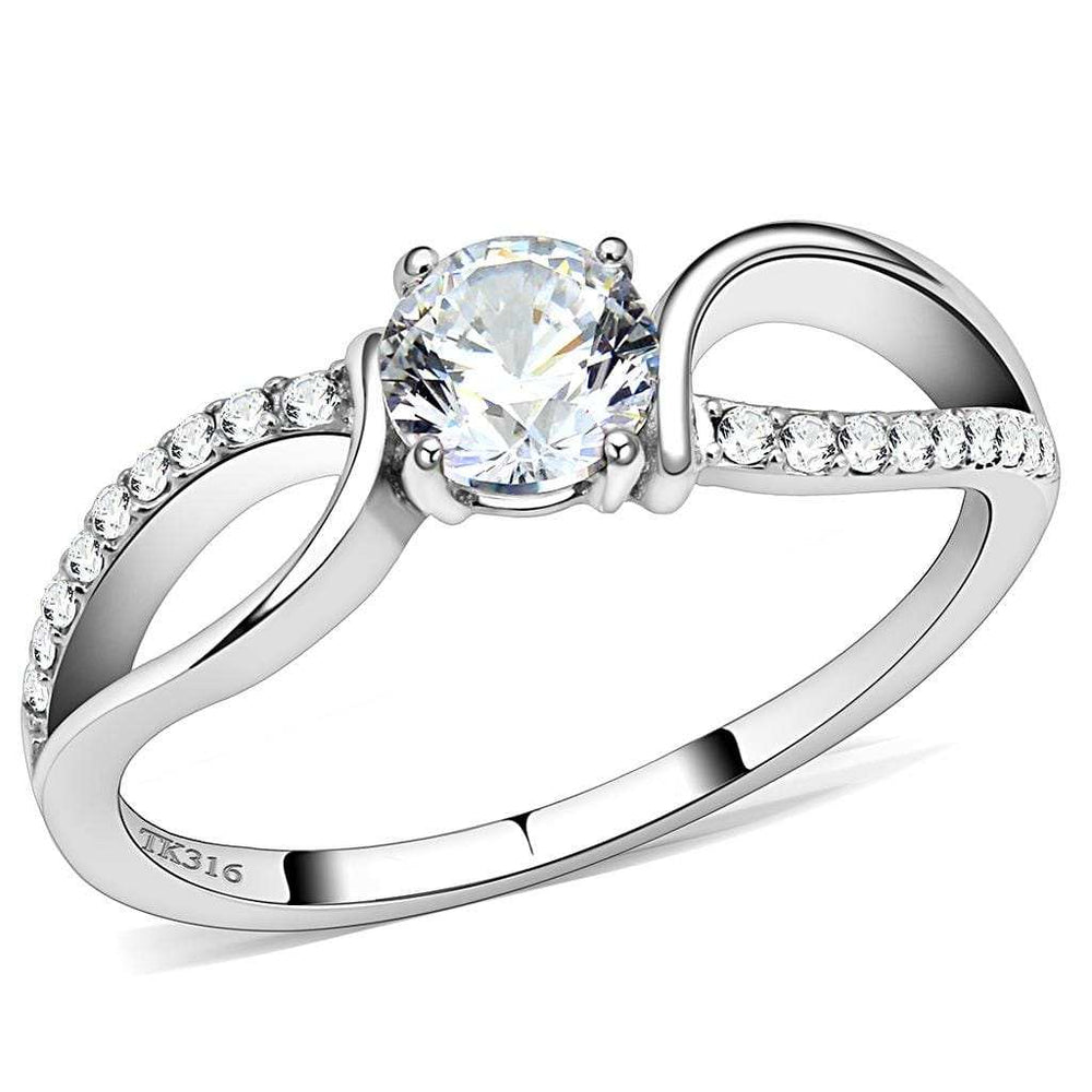 DA004 - High polished (no plating) Stainless Steel Ring with AAA Grade CZ in Clear - Alamode - Flyclothing LLC