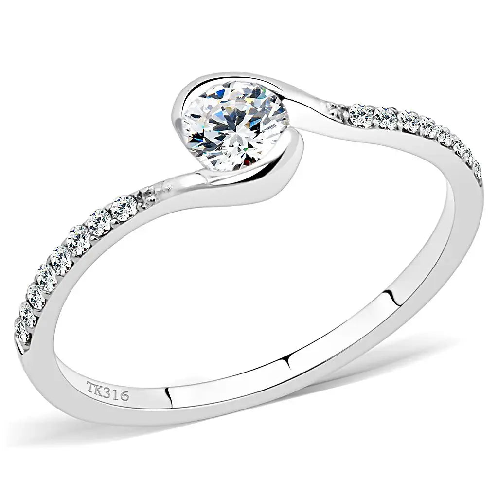 DA007 - High polished (no plating) Stainless Steel Ring with AAA Grade CZ in Clear - Alamode - Flyclothing LLC