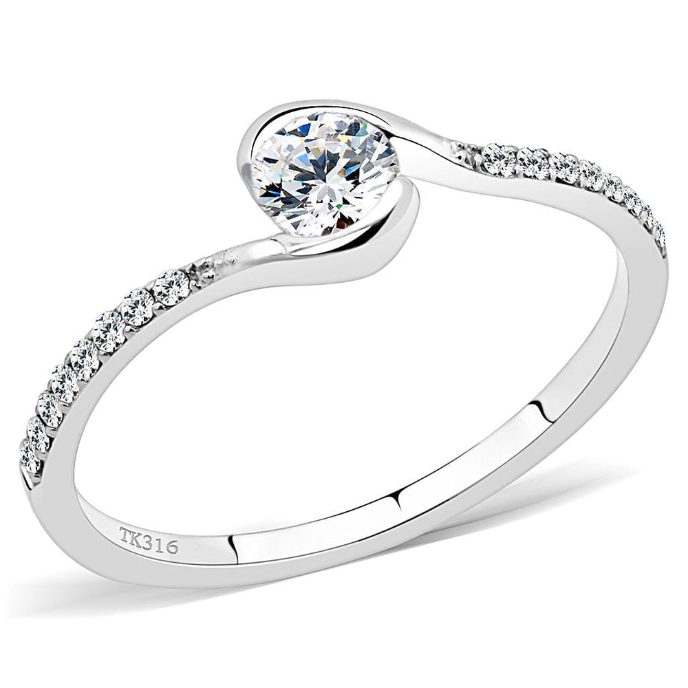 DA007 - High polished (no plating) Stainless Steel Ring with AAA Grade CZ  in Clear - Alamode