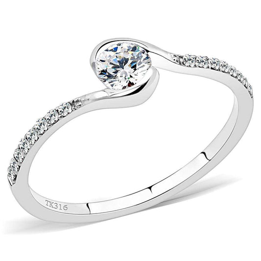 DA007 - High polished (no plating) Stainless Steel Ring with AAA Grade CZ in Clear - Alamode - Flyclothing LLC