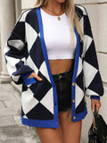 Checkered Dropped Shoulder Long Sleeve Cardigan - Trendsi - Flyclothing LLC