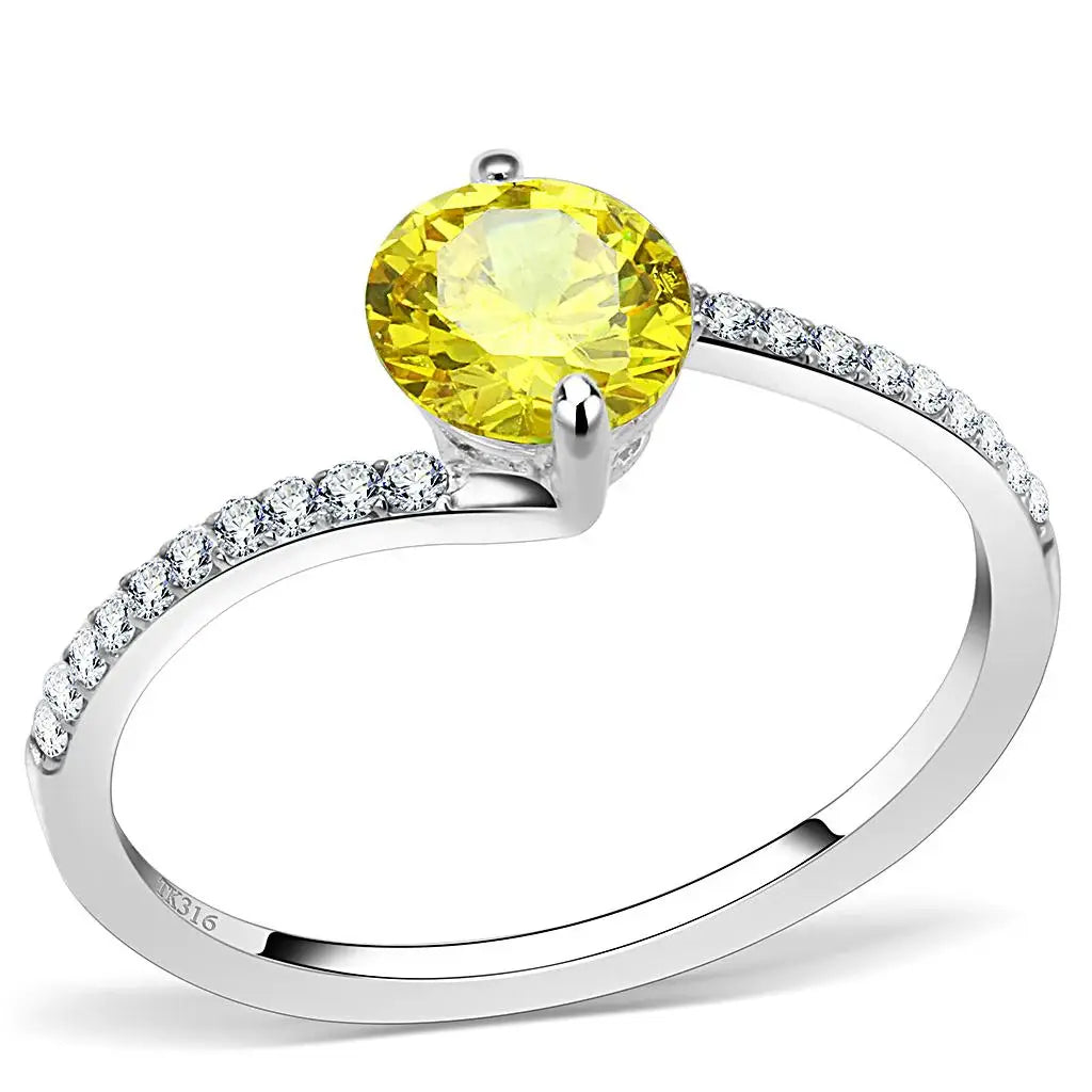 DA015 - High polished (no plating) Stainless Steel Ring with AAA Grade CZ in Topaz - Alamode - Flyclothing LLC