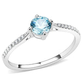 DA019 - High polished (no plating) Stainless Steel Ring with AAA Grade CZ  in Sea Blue - Alamode