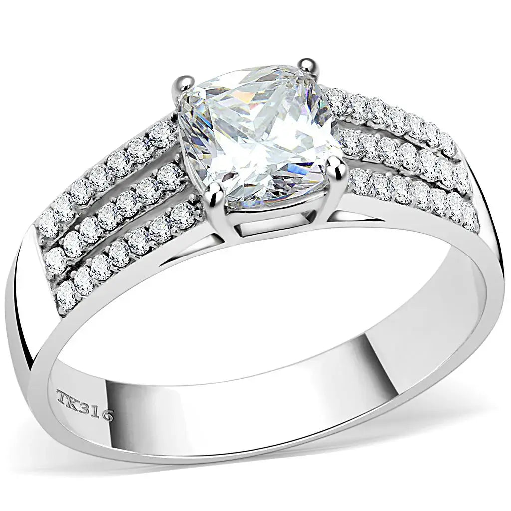 DA020 - High polished (no plating) Stainless Steel Ring with Cubic in Clear - Alamode - Flyclothing LLC