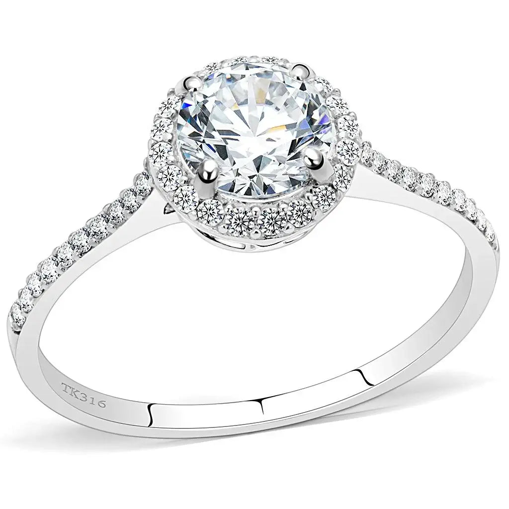 DA022 - High polished (no plating) Stainless Steel Ring with AAA Grade CZ in Clear - Alamode - Flyclothing LLC
