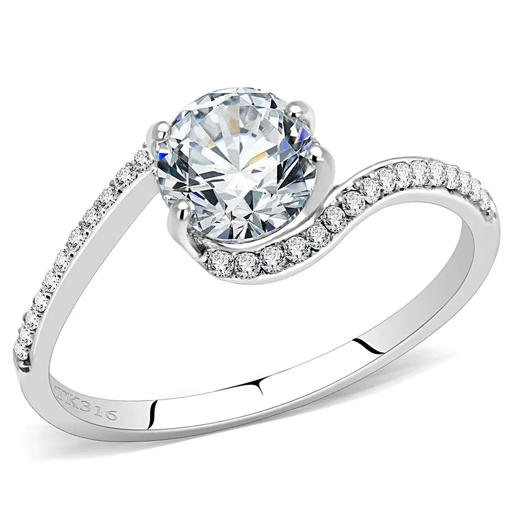 DA023 - High polished (no plating) Stainless Steel Ring with AAA Grade CZ in Clear - Alamode - Flyclothing LLC