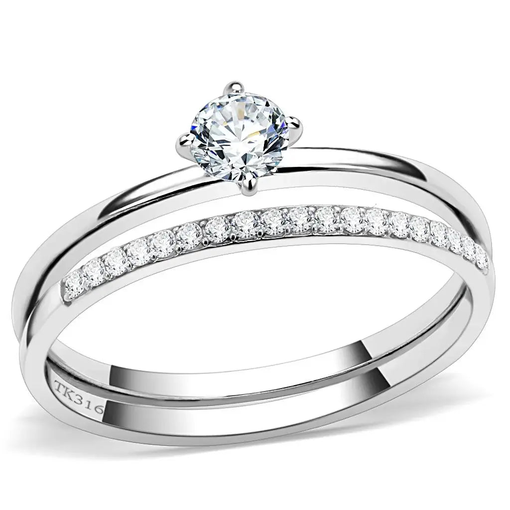 DA026 - High polished (no plating) Stainless Steel Ring with AAA Grade CZ in Clear - Alamode - Flyclothing LLC