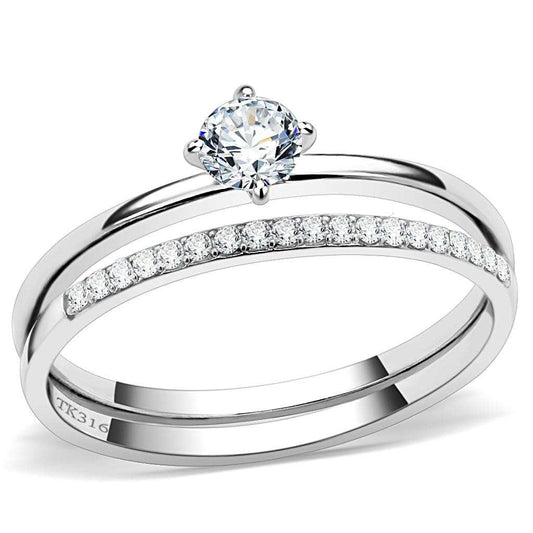 DA026 - High polished (no plating) Stainless Steel Ring with AAA Grade CZ in Clear - Alamode - Flyclothing LLC