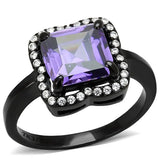 DA028 - IP Black(Ion Plating) Stainless Steel Ring with AAA Grade CZ in Amethyst - Alamode - Flyclothing LLC