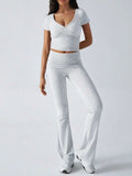 Devine Short Sleeve Top and Bootcut Legging Set - Trendsi - Flyclothing LLC
