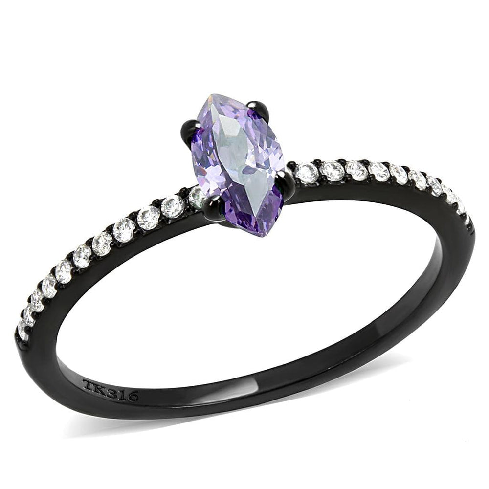 DA032 - IP Black(Ion Plating) Stainless Steel Ring with AAA Grade CZ  in Amethyst - Alamode