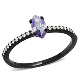 DA032 - IP Black(Ion Plating) Stainless Steel Ring with AAA Grade CZ  in Amethyst - Alamode